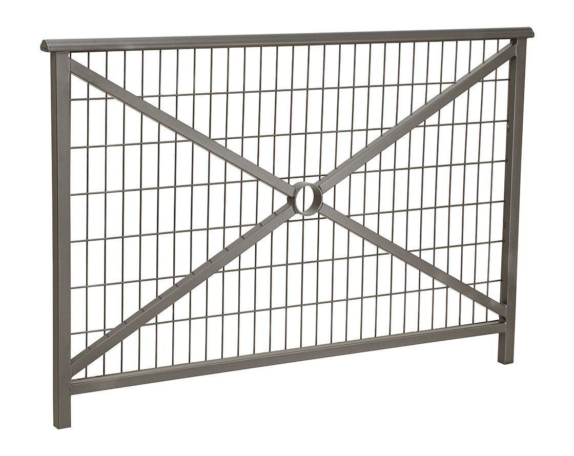 Geländer Kreuz und Gitter - 1.000 x 1.500 mm - abgerundeter Handlauf - Farbe enzianblau - Außengeländer Systemgeländer