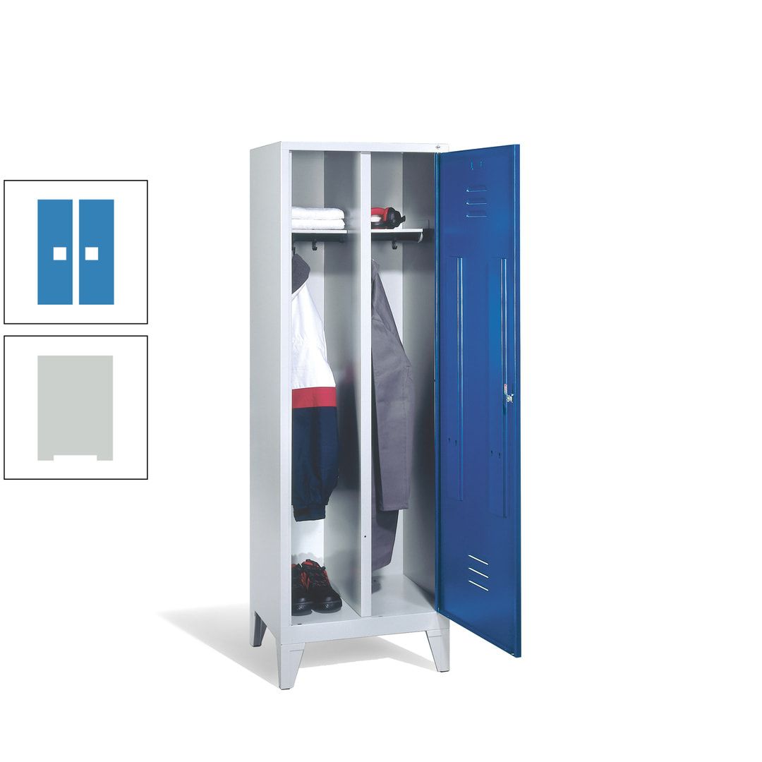 Doppel-Spind mit Großtür, Garderobenschrank mit Füßen, 2 Abteile a 300 mm, Korpus anthrazitgrau, Tür anthrazitgrau, 1.850 x 610 x 500 mm (HxBxT)