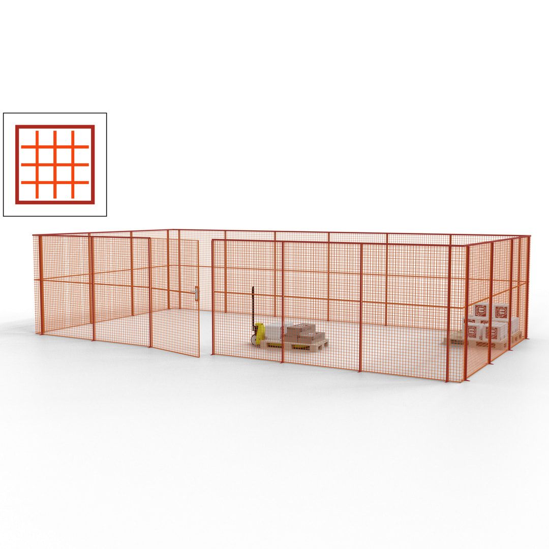 Maschinen Schutzgitter - Hallentrennwand - Sicherheitszaun - Tür - 27 m - 2.200 x 9.400 x 4.900 mm (HxBxT) - enzianblau
