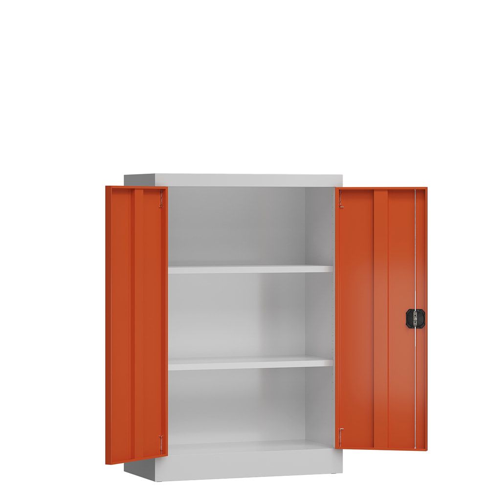 Aktenschrank, Büroschrank, abschließbar, Flügeltüren, 2 Fachböden, 1.200 x 800 x 380 mm (HxBxT), Stahl, Korpus und Türen lichtgrau