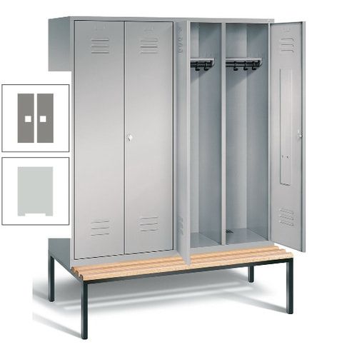 Doppel-Spindschrank, Buche Sitzbank untergebaut, 4 Abteile a 400 mm, Korpus lichtgrau, Tür anthrazitgrau, 2.090 x 1.590 x 815 mm (HxBxT)