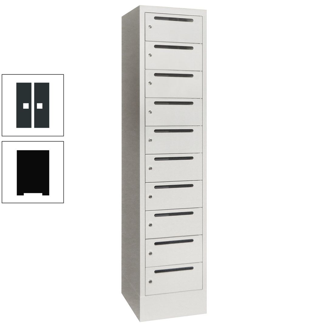 Postverteilerschrank, Schließfachschrank, 1 Abteil a 400 mm, 10 Fächer, 1.850 x 400 x 500 mm (HxBxT), Korpus anthrazitgrau, Front anthrazitgrau
