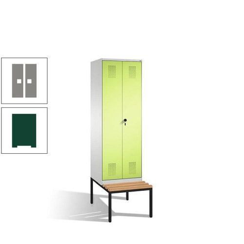 Doppel-Spind, Garderobenschrank, Buche Sitzbank untergebaut, 2 Abteile a 300 mm, Korpus anthrazitgrau, Tür anthrazitgrau, 2.090 x 600 x 815 mm (HxBxT)