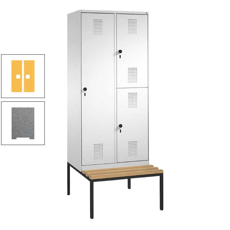 Garderobenschrank, Spind ein- und doppelstöckig Sitzbank, 2 Abteile, 3 Fächer, 2.090 x 800 x 500 mm (HxBxT), Front anthrazitgrau, Korpus anthrazitgrau