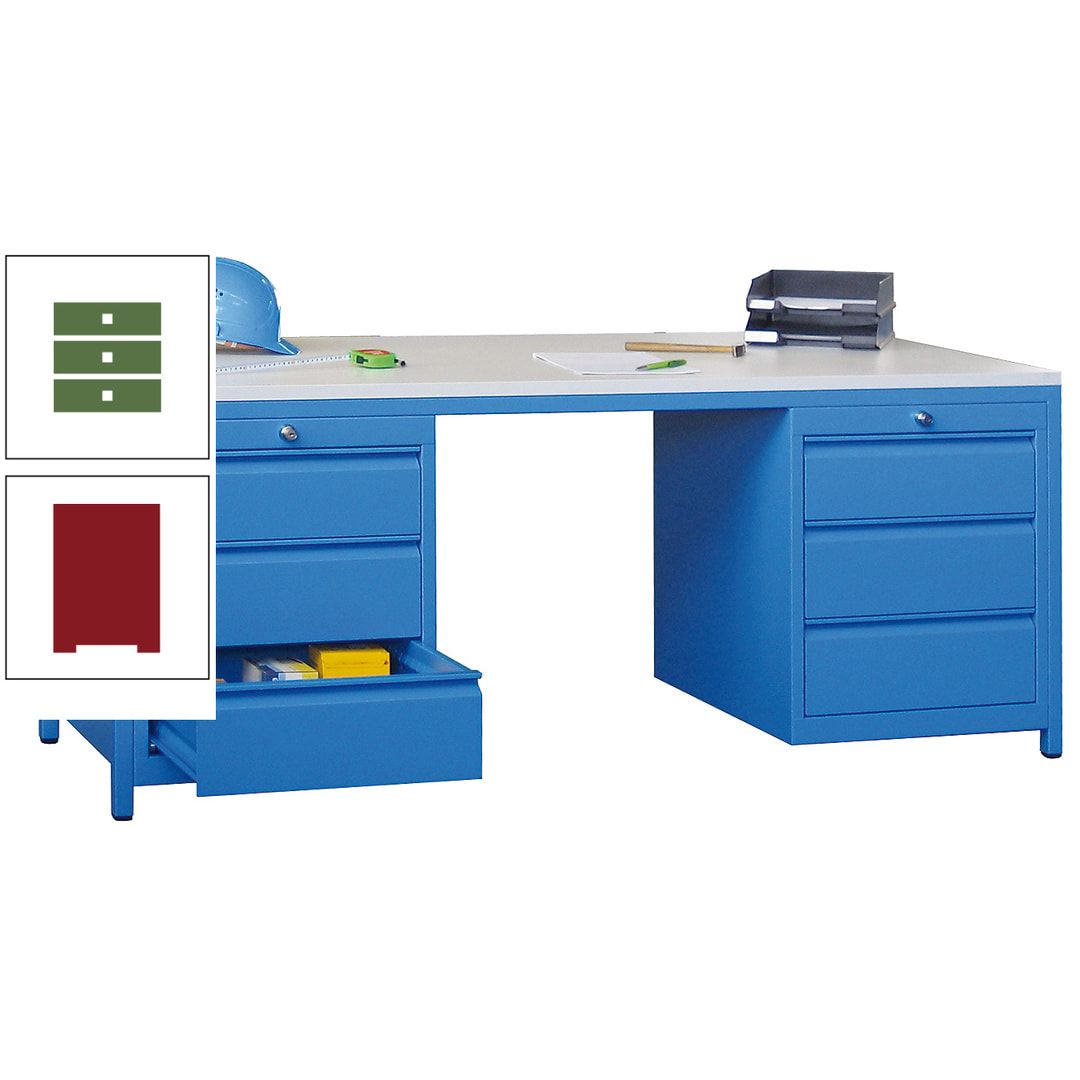Meisterschreibtisch - 2 Schubladenblöcke - 6 Schubladen - 720 x 1.700 x 800 mm (HxBxT) - anthrazitgrau