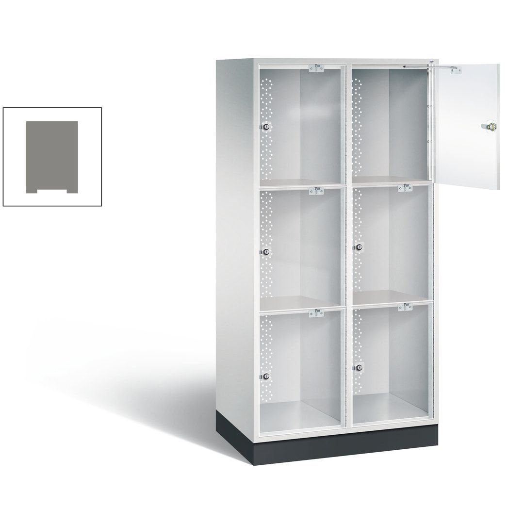 Schließfachschrank, Fächerschrank mit Türen aus Acrylglas, 2 Abteile, 6 Fächer, Zylinderschloss, 1.750 x 820 x 500 mm (HxBxT), Korpus anthrazitgrau