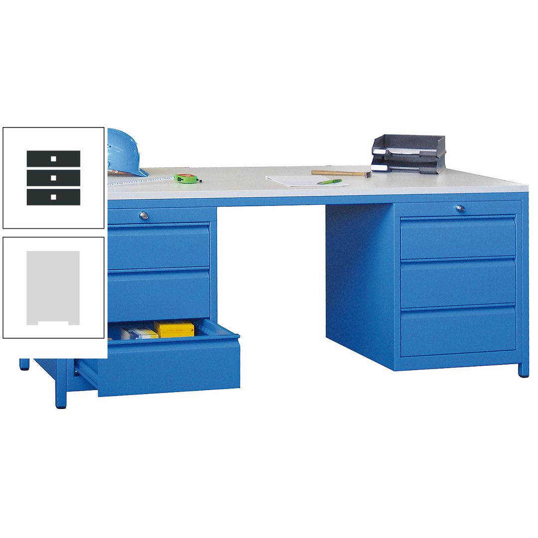 Meisterschreibtisch - 2 Schubladenblöcke - 6 Schubladen - 720 x 1.700 x 800 mm (HxBxT) - anthrazitgrau