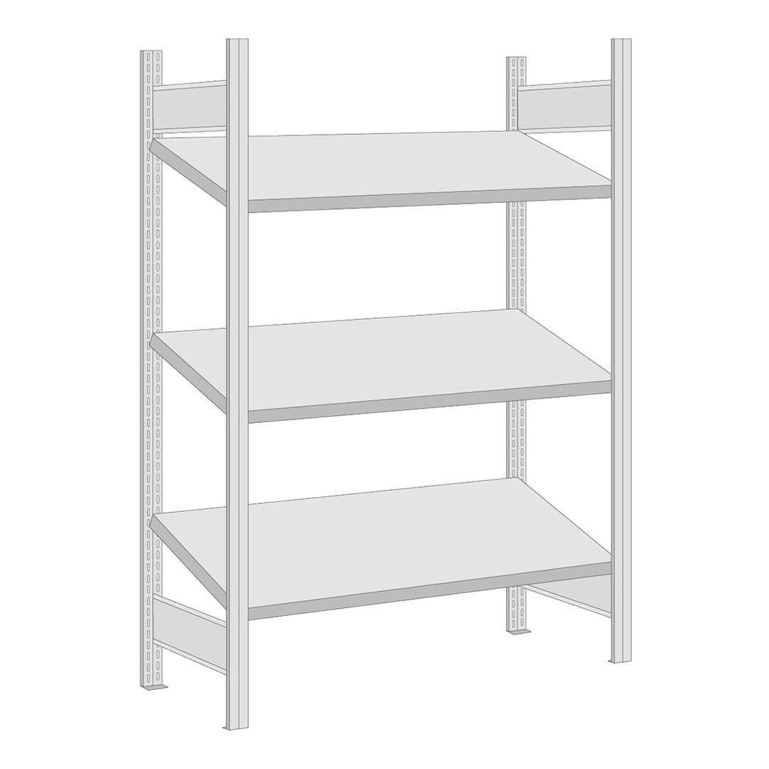 Schrägbodenregal - 150 kg - 3 Fachböden - 2.000 x 1.005 x 600 mm (HxBxT) - Anbauregal - verzinkt - Steckregal BERT