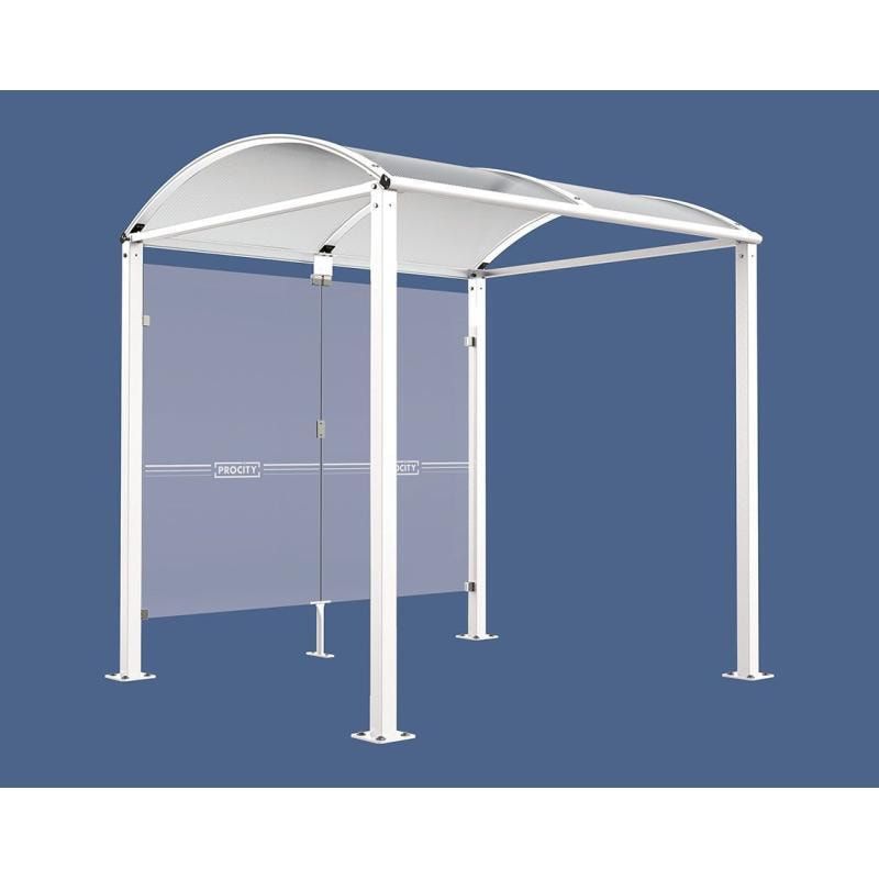 Fahrradunterstand, Fahrradüberdachung, All-in-One + Zusatz, Sicherheitsglas, 2.635 x 5.000 x 2.090 mm (HxBxT), auf Bodenplatten, Farbe enzianblau