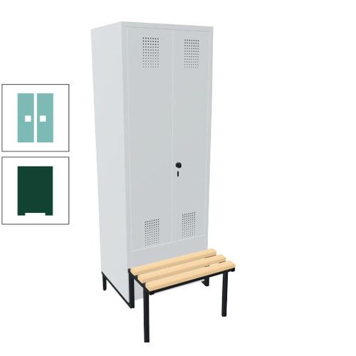 Doppel-Spind, Garderobenschrank, Buche Sitzbank integriert, 2 Abteile a 400 mm, Korpus anthrazitgrau, Tür anthrazitgrau, 1.850 x 800 x 815 mm (HxBxT)