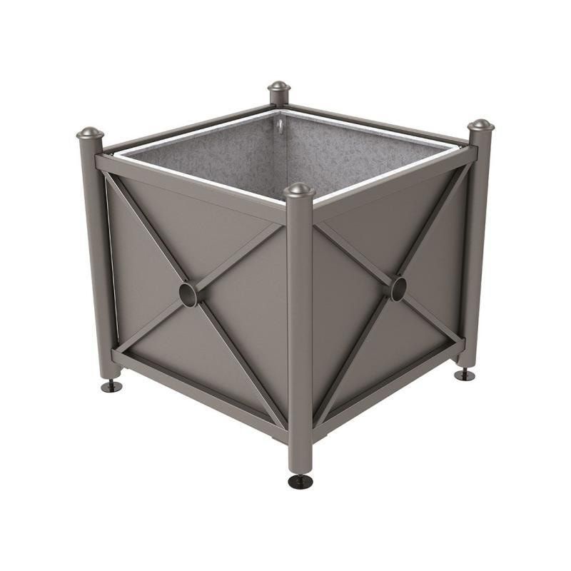 Pflanzbehälter, fvz.Stahl, innen feuerverzinkt, Verladungsgriffe, verstellbare Füße, Kopf Agora, 900 x 1.000 x 1.000 mm (HxBxT), enzianblau