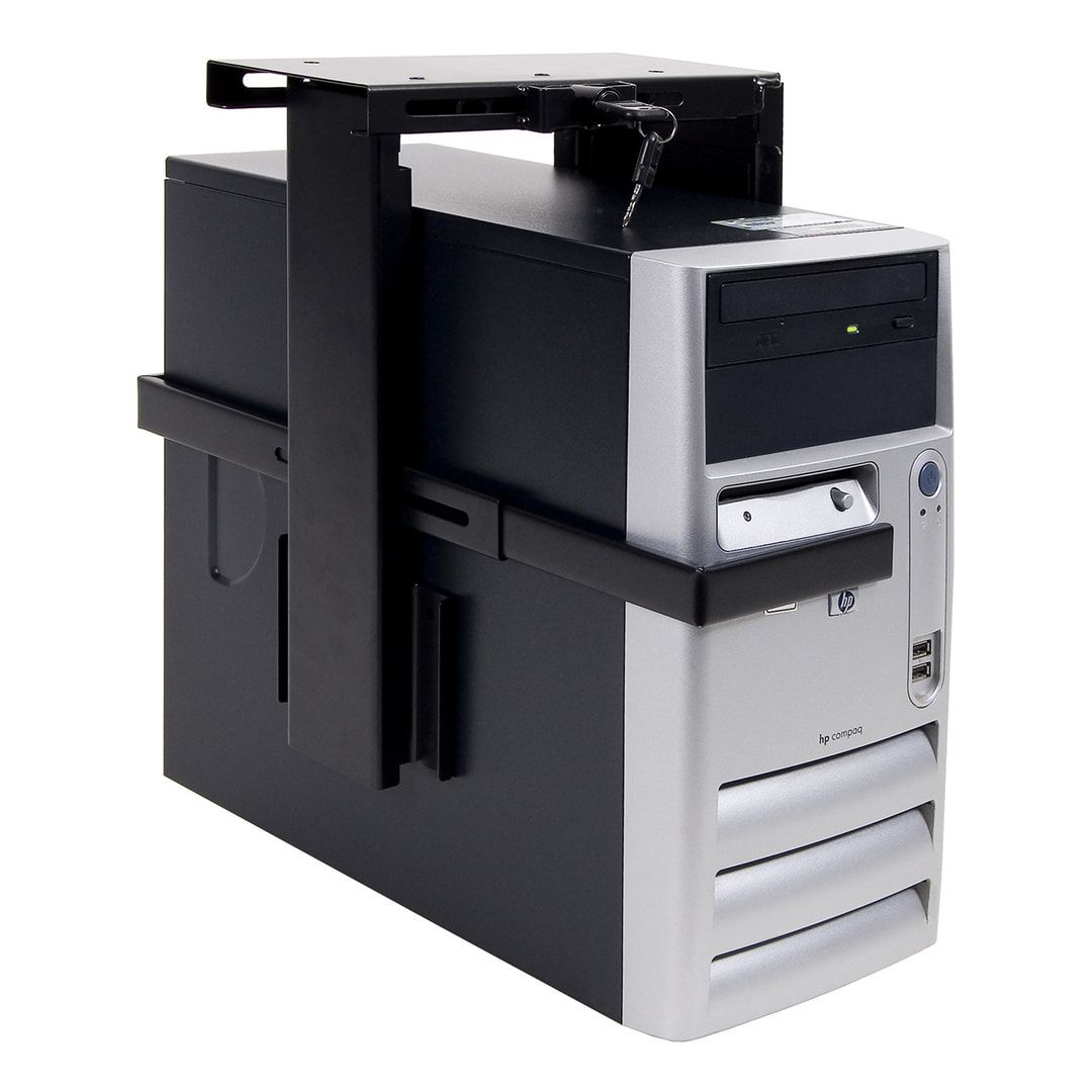 Computerhalterung - diebstahlgeschützt - Computergehäuse-Halterung - PC-Halter - verstellbar - Farbe schwarz - Stahl - 570 x 210 x 490 mm (HxBxT)
