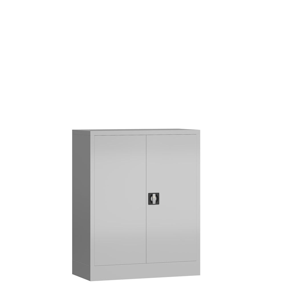 Aktenschrank, Büroschrank, abschließbar, Flügeltüren, 2 Fachböden, 1.200 x 920 x 420 mm (HxBxT), Stahl, Korpus und Türen lichtgrau