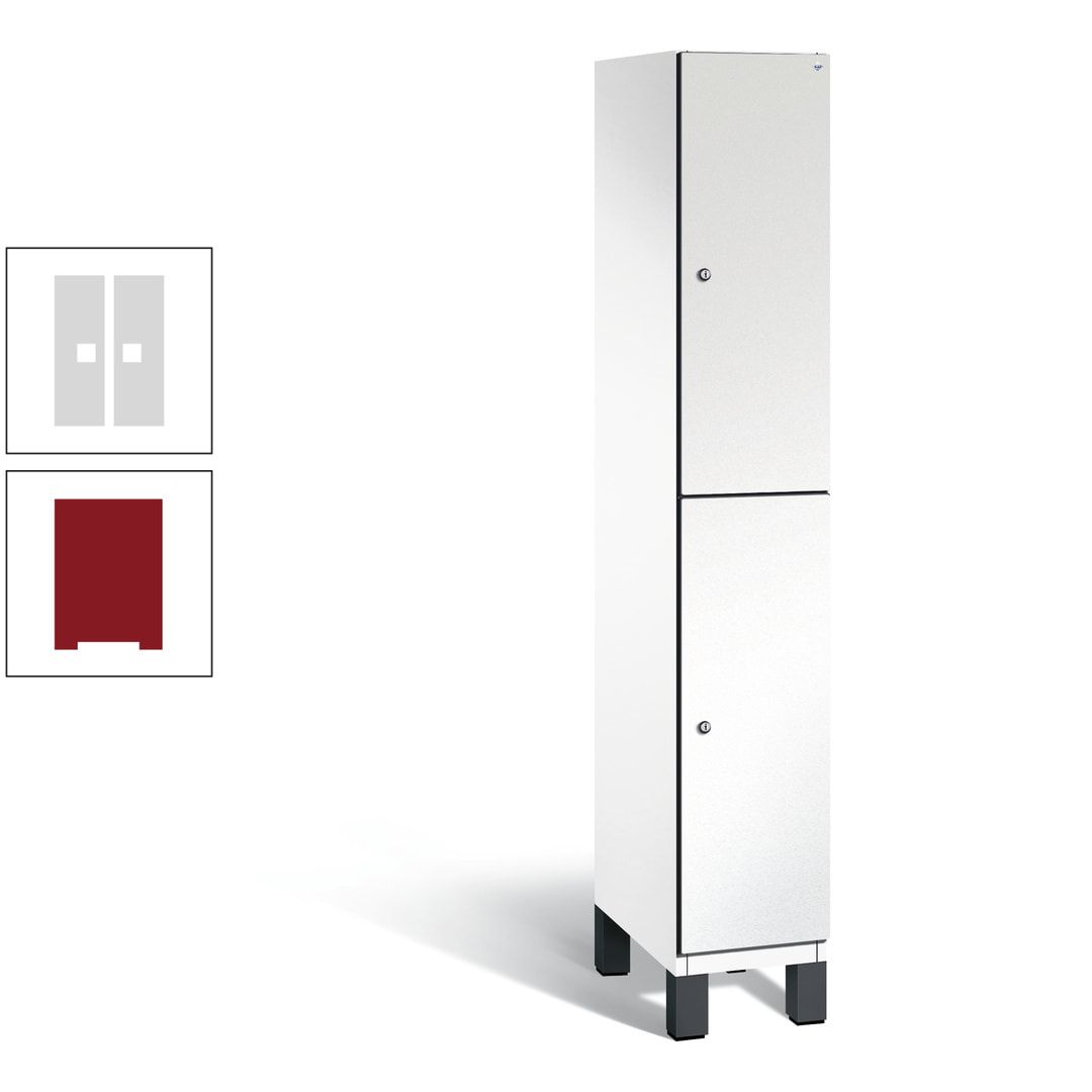 Fächerschrank, Stahlschrank, doppelstöckig, 2 Fächer, Füße, Korpus anthrazitgrau, Tür anthrazitgrau, 1.980 x 300 x 525 mm (HxBxT)