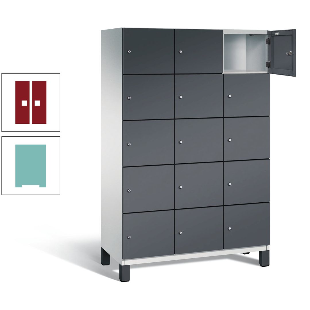 Fächerschrank, Stahlschrank, 15 Fächer, Türöffnungsbegrenzer, Füße, 1.980 x 1.200 x 525 mm (HxBxT), Korpus anthrazitgrau, Front anthrazitgrau