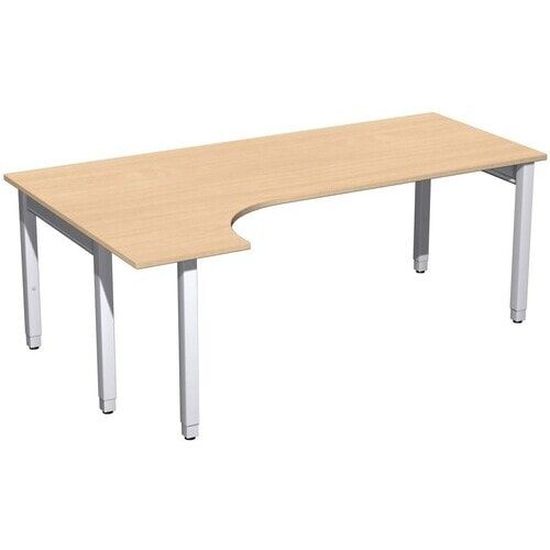 Eckschreibtisch, Ecke links, Füße einseitig verkürzt, 4-Fuß Quadrat Pro, höhenverstellbar, 680-800 x 1.600 x 1.200 mm (HxBxT), Dekor Ahorn