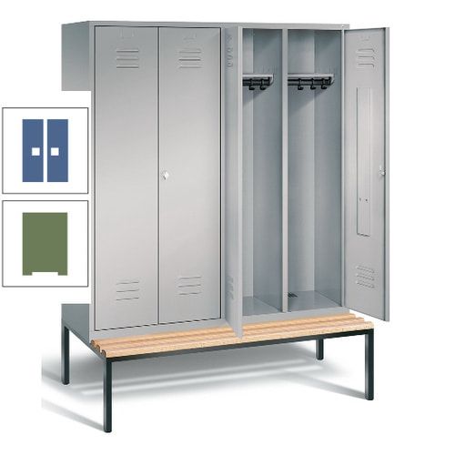 Doppel-Spindschrank, Buche Sitzbank untergebaut, 4 Abteile a 400 mm, Korpus lichtgrau, Tür anthrazitgrau, 2.090 x 1.590 x 815 mm (HxBxT)