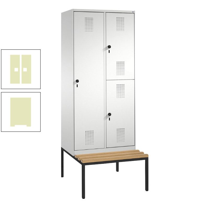 Garderobenschrank, Spind ein- und doppelstöckig Sitzbank, 2 Abteile, 3 Fächer, 2.090 x 800 x 500 mm (HxBxT), Front anthrazitgrau, Korpus anthrazitgrau
