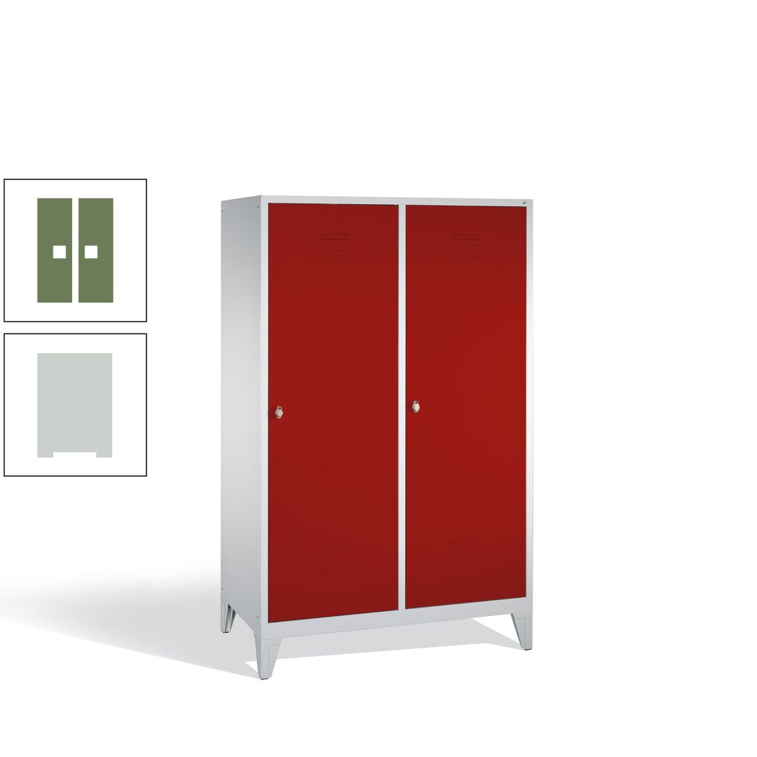 Doppel-Spind mit 2 Großtüren, Garderobenschrank mit Füßen, 4 Abteile a 300 mm, Korpus anthrazitgrau, Tür anthrazitgrau, 1.850 x 1.190 x 500 mm (HxBxT)