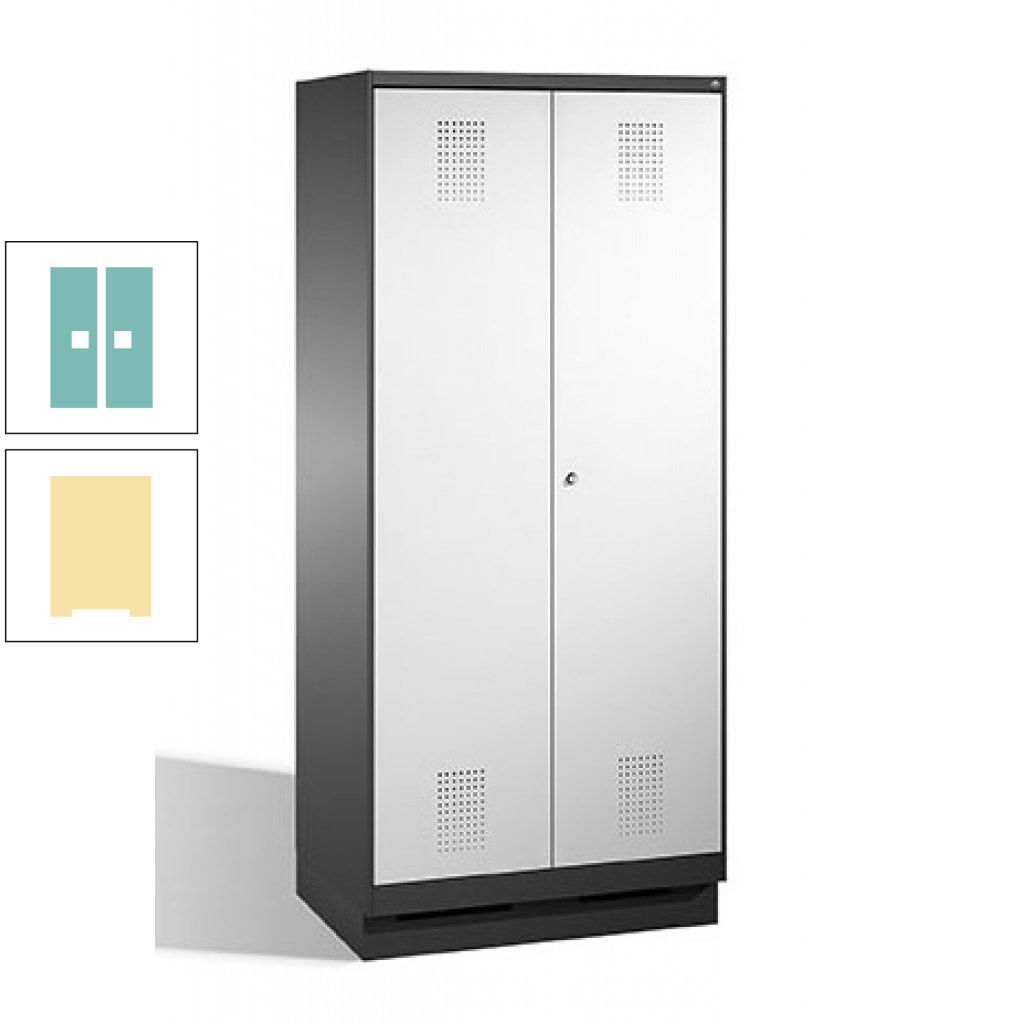 Doppel-Spind, Doppeltüren, Garderobenschrank mit Sockel, 2 Abteile a 400 mm, Korpus anthrazitgrau, Tür anthrazitgrau, 1.800 x 800 x 500 mm (HxBxT)