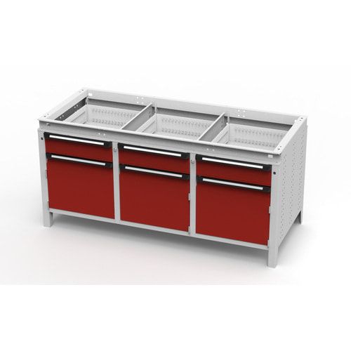 OTTOKIND Werkbank - bündige Arbeitsplatte - 850 x 1.695 x 750 mm (HxBxT) - 3 Schubladen - 3 Schränke - lichtgrau