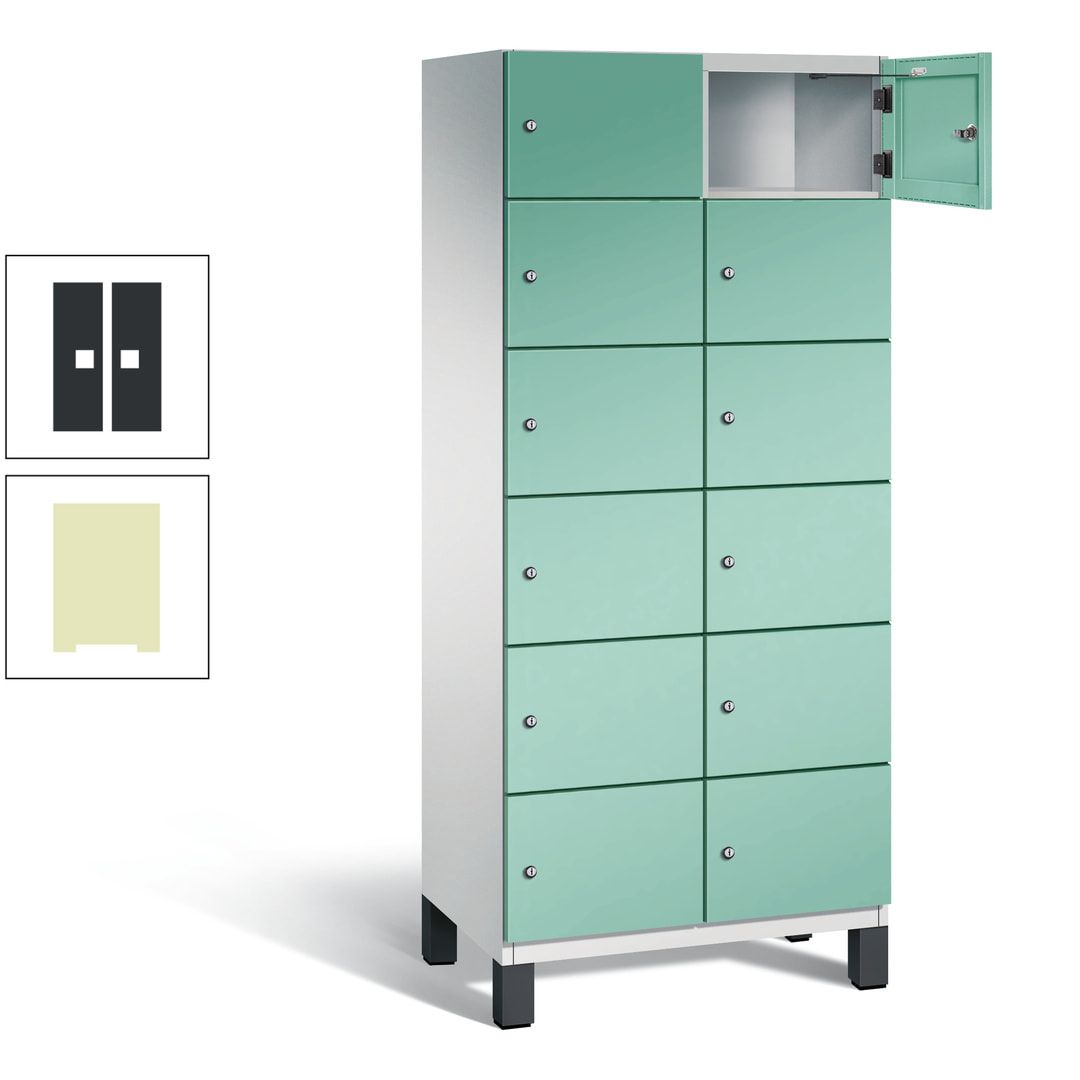 Fächerschrank, Stahlschrank, 12 Fächer, Türöffnungsbegrenzer, Füße, 1.980 x 800 x 525 mm (HxBxT), Korpus anthrazitgrau, Front anthrazitgrau