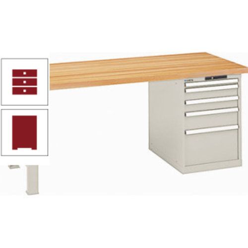 Werkbank, Buchenplatte - Code Lock - Tragkraft 1.000 kg - 850 x 2.000 x 800 mm (HxBxT) - 5 Schubladen - Capriblau