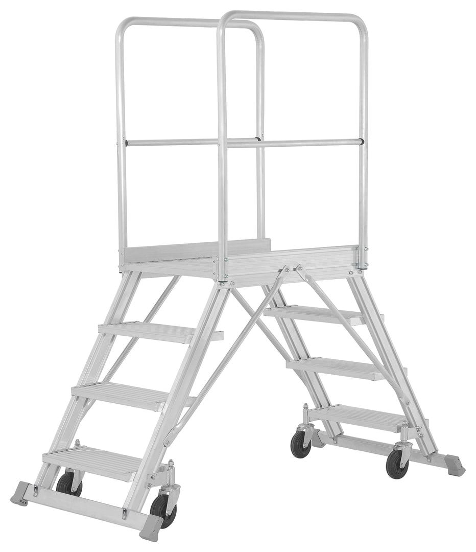 Fahrbare Podestleiter - beidseitig begehbar - Stufenzahl 2 x 3 - Höhe 1.760 mm - Podesttreppe - Rollpodest - Plattformleiter - Hymer