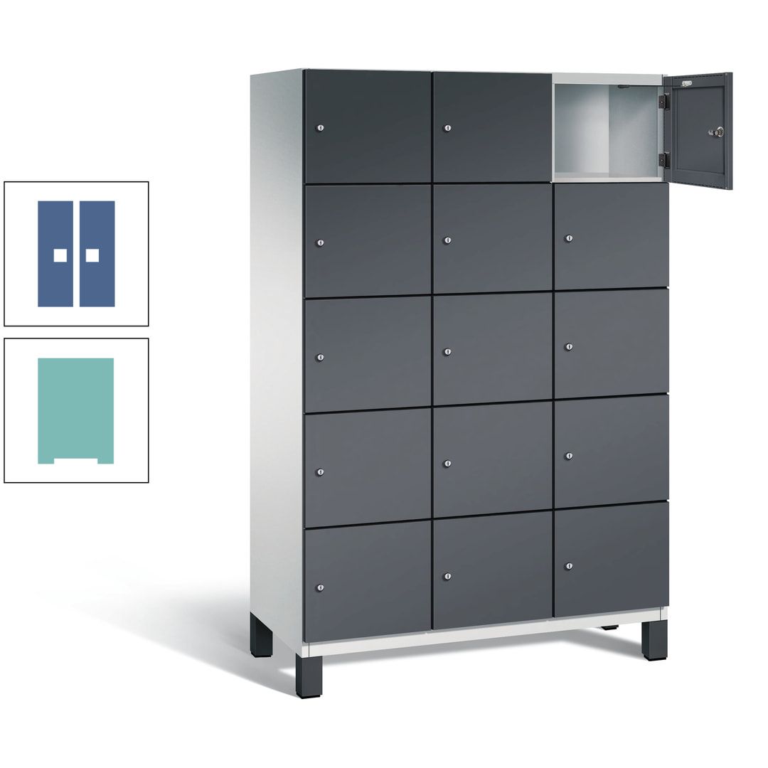 Fächerschrank, Stahlschrank, 15 Fächer, Türöffnungsbegrenzer, Füße, 1.980 x 1.200 x 525 mm (HxBxT), Korpus anthrazitgrau, Front anthrazitgrau