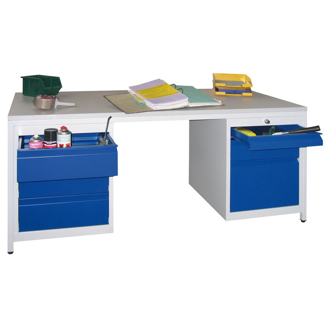 Meisterschreibtisch - 6 Schubladen, 75 / 125 / 150 / 175 / 300 mm - 720 x 1.700 x 800 mm (HxBxT) - anthrazitgrau