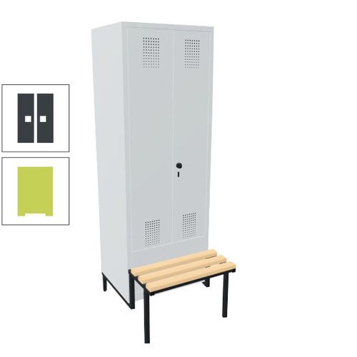 Doppel-Spind, Garderobenschrank, Buche Sitzbank integriert, 2 Abteile a 400 mm, Korpus anthrazitgrau, Tür anthrazitgrau, 1.850 x 800 x 815 mm (HxBxT)