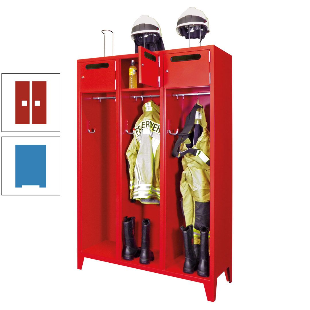 Feuerwehrschrank - 3 Abteile - Ablagefach mit Tür, Einwurfschlitz - 2.100 x 1.230 x 500 mm (HxBxT) - anthrazitgrau