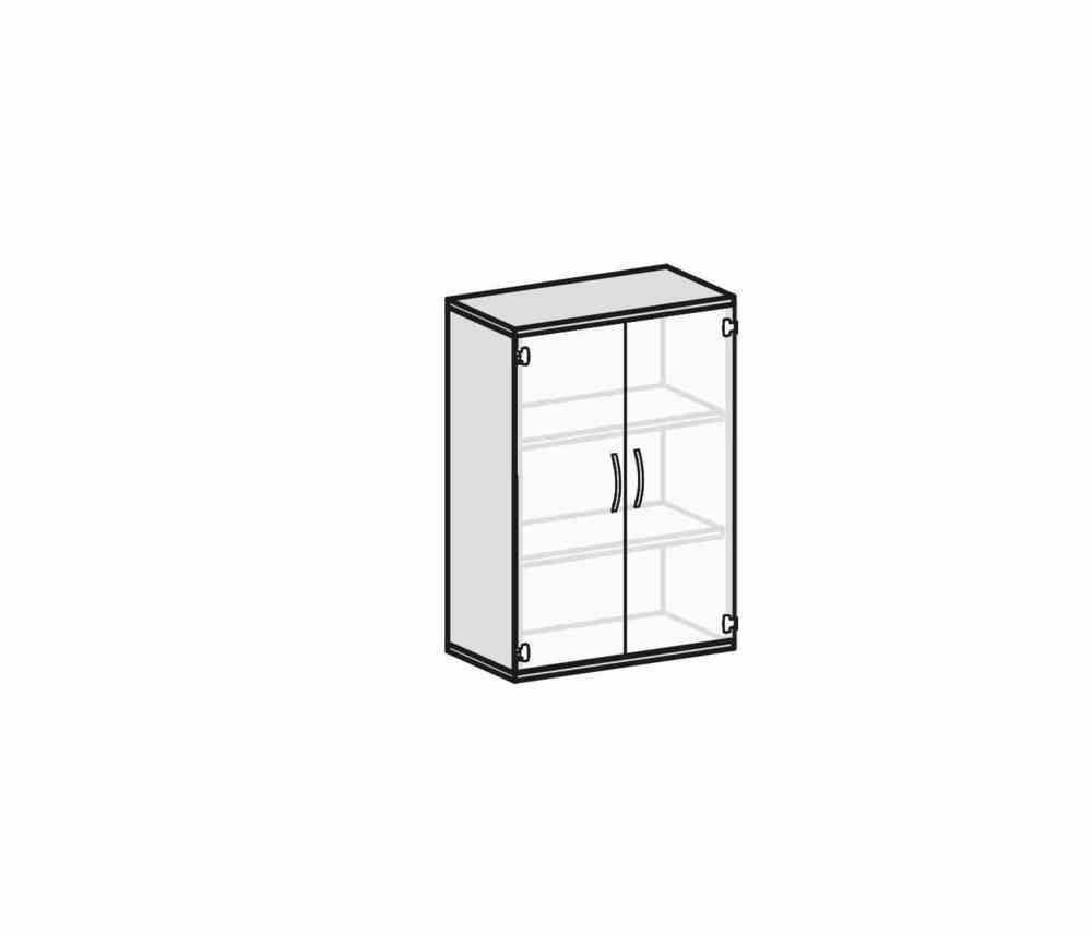 Flügeltürenschrank, rahmenlose Glastüren satiniert, 3 Ordnerhöhen, 2 Einlegeböden, Sockel/Füße, 1.152 x 800 x 425 mm (HxBxT), Korpusfarbe Ahorn