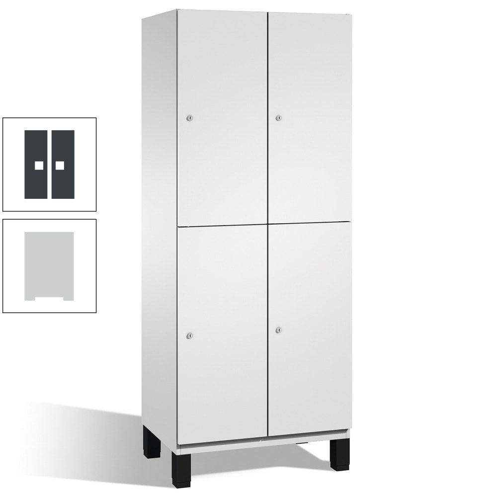 Fächerschrank, Stahlschrank, doppelstöckig, 4 Fächer, Füße, Korpus anthrazitgrau, Tür anthrazitgrau, 1.980 x 600 x 525 mm (HxBxT)