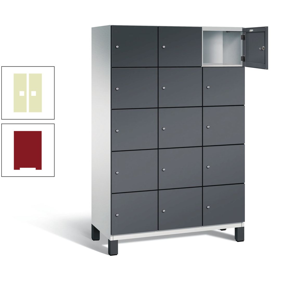 Fächerschrank, Stahlschrank, 15 Fächer, Türöffnungsbegrenzer, Füße, 1.980 x 1.200 x 525 mm (HxBxT), Korpus anthrazitgrau, Front anthrazitgrau
