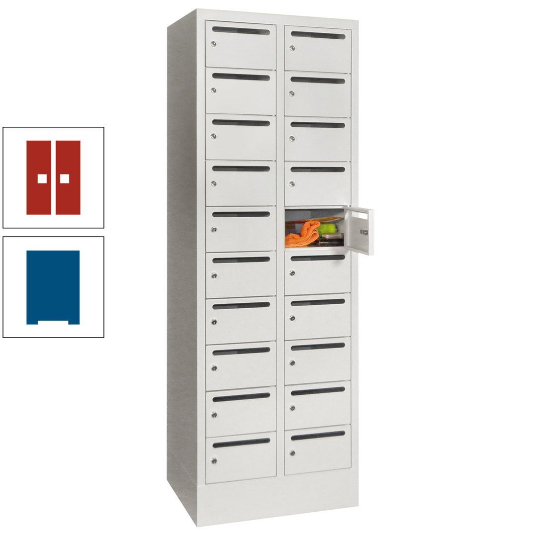 Postverteilerschrank, Schließfachschrank, 2 Abteile a 300 mm, 20 Fächer, 1.850 x 600 x 500 mm (HxBxT), Korpus anthrazitgrau, Front anthrazitgrau