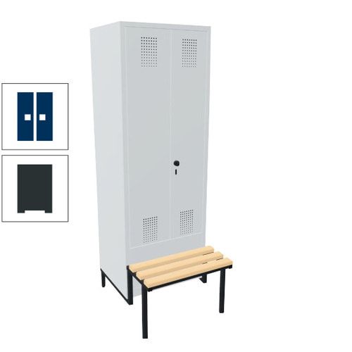 Doppel-Spind, Garderobenschrank, Buche Sitzbank integriert, 2 Abteile a 400 mm, Korpus anthrazitgrau, Tür anthrazitgrau, 1.850 x 800 x 815 mm (HxBxT)