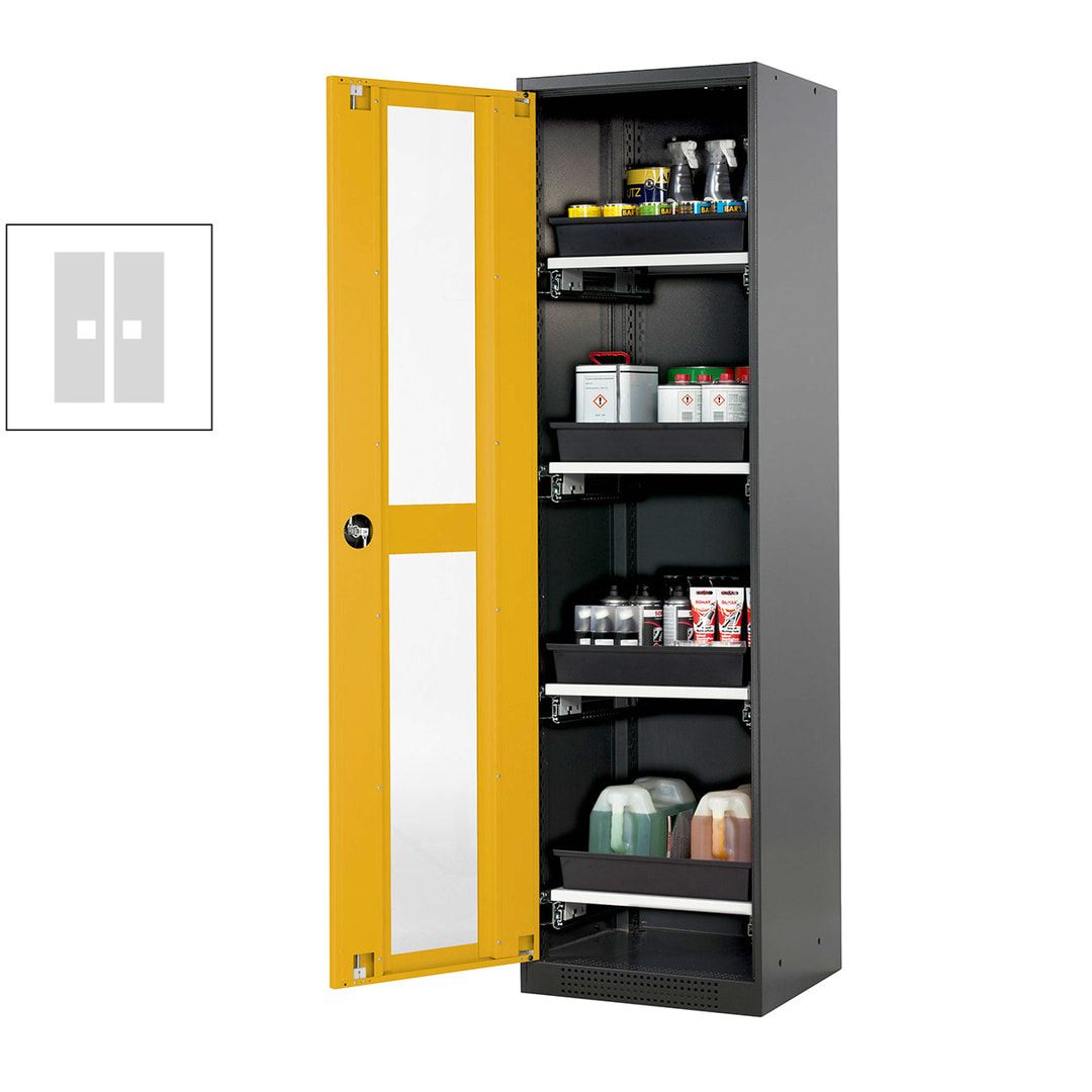Chemikalienschrank - Flügeltür - Türanschlag links - 4 Tablarauszüge - 1.950 x 545 x 520 mm (HxBxT) - anthrazitgrau/enzianblau