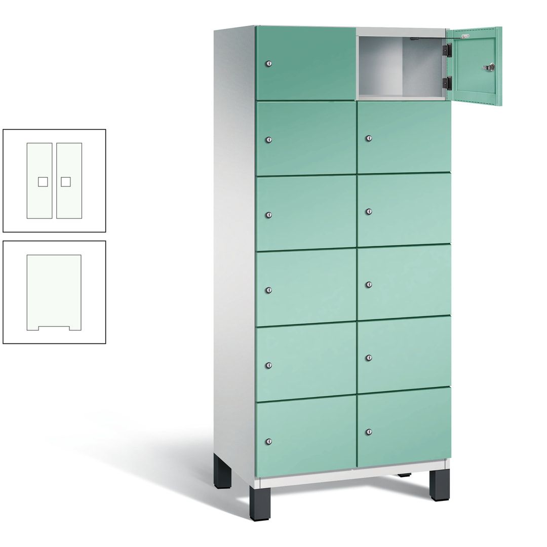 Fächerschrank, Stahlschrank, 12 Fächer, Türöffnungsbegrenzer, Füße, 1.980 x 800 x 525 mm (HxBxT), Korpus anthrazitgrau, Front anthrazitgrau