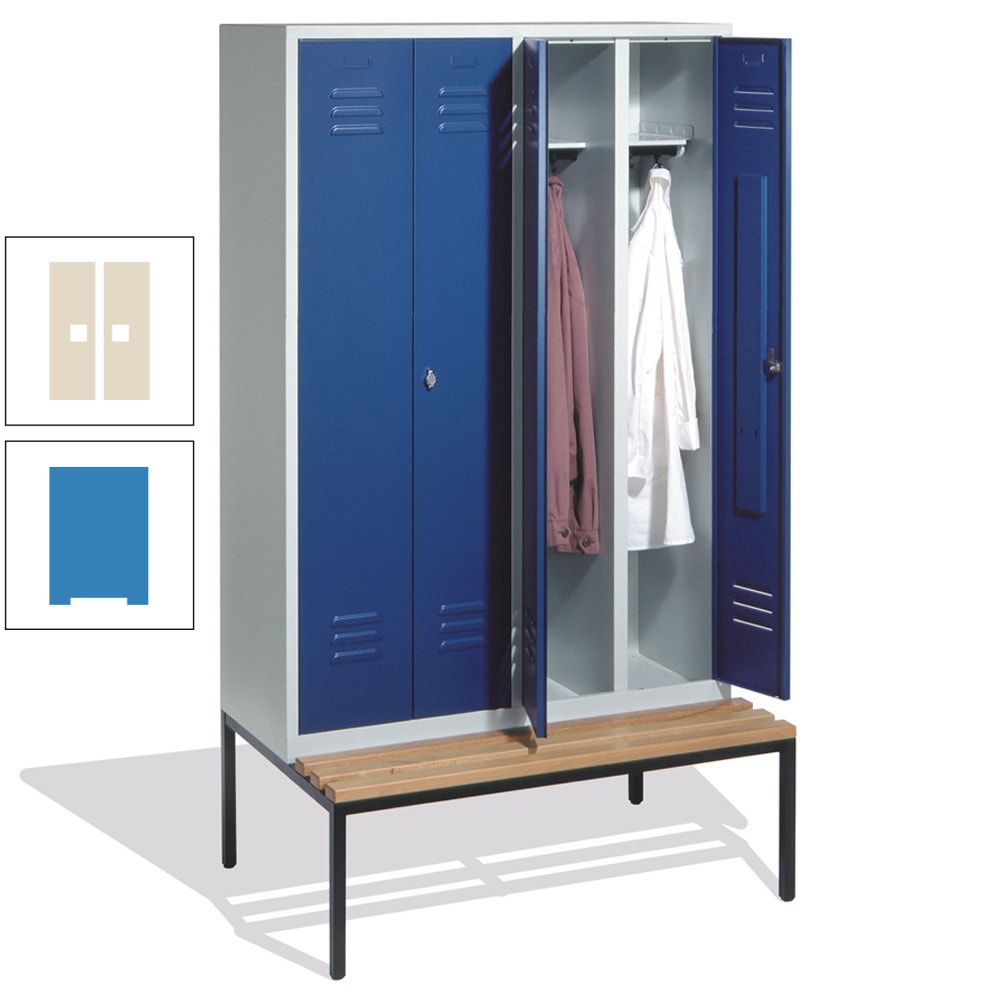 Doppel-Spindschrank, Buche Sitzbank untergebaut, 4 Abteile a 300 mm, Korpus lichtgrau, Tür anthrazitgrau, 2.090 x 1.190 x 815 mm (HxBxT)