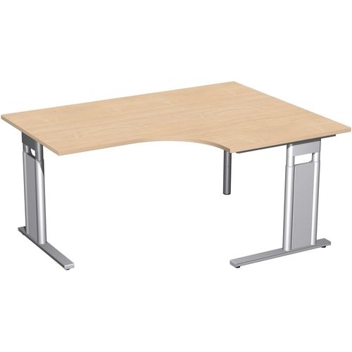Eckschreibtisch, Eckteil 800 mm, rechts, Füße einseitig verkürzt, C-Fuß Pro, höhenverstellbar, 680-820 x 1.600 x 1.200 mm (HxBxT), Dekor Ahorn