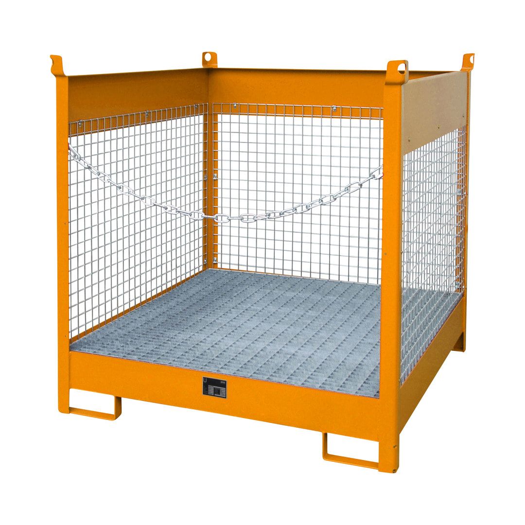 Fass-Stapelpalette - für 4 x 200-l-Fässer - Volumen 220 l - 1.435 x 1.410 x 1.410 mm (HxBxT) - Drahtgitterwände - feuerrot