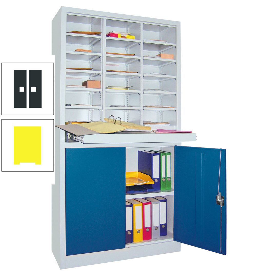 Aktenschrank - Büroschrank mit Sortierstation - 18 Fächer Ordnungsregal - Ausziehboden - 1.950 x 1.000 x 400 mm (HxBxT) - anthrazitgrau