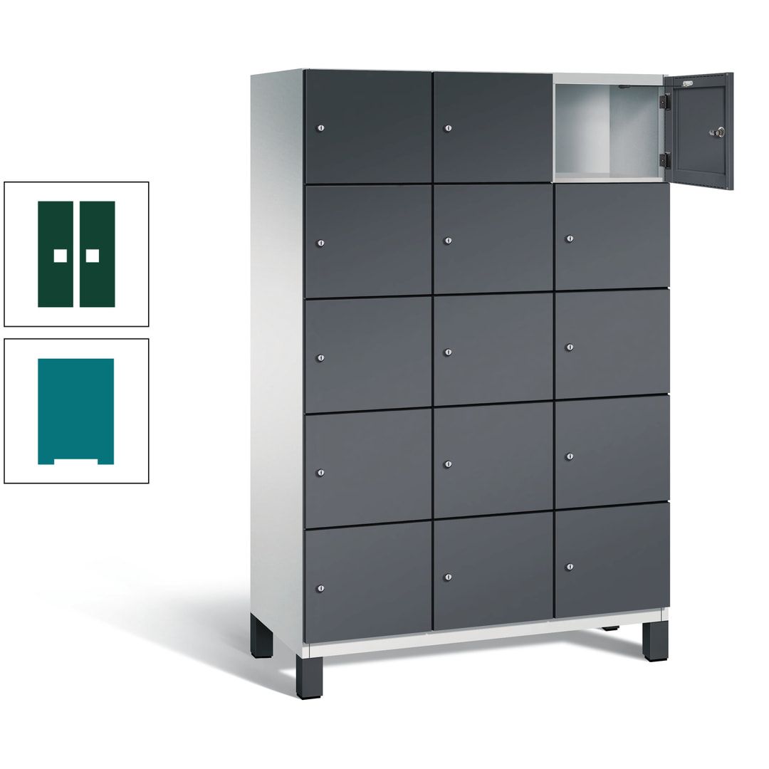 Fächerschrank, Stahlschrank, 15 Fächer, Türöffnungsbegrenzer, Füße, 1.980 x 1.200 x 525 mm (HxBxT), Korpus anthrazitgrau, Front anthrazitgrau