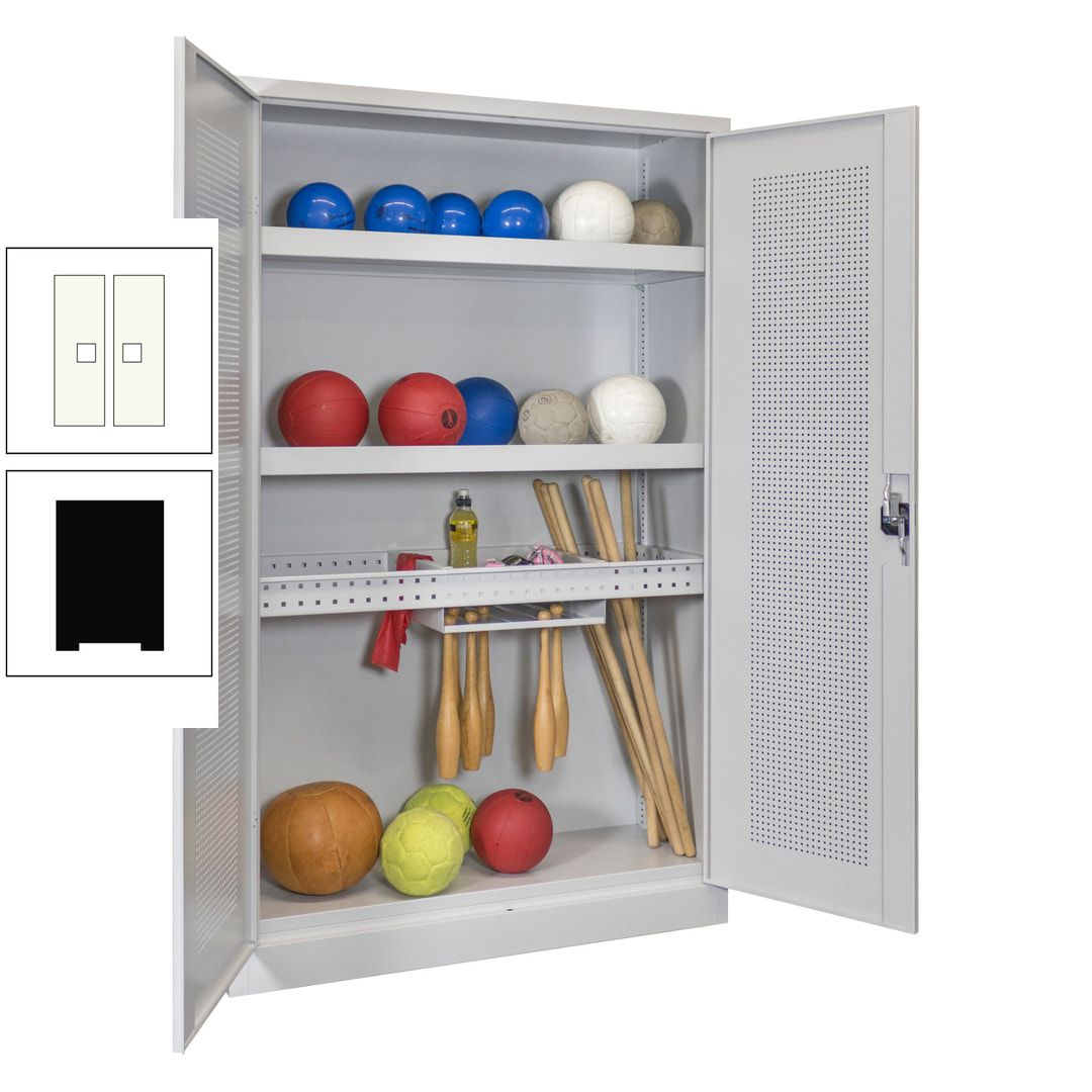 Sportschrank - Lochfeldtüren - Variante 2 - 1.950x1.200x500 mm (HxBxT) - anthrazitgrau