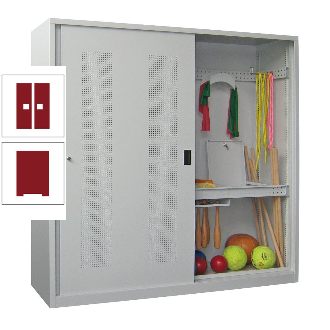 Ballschrank - Schiebetüren mit Lochfeld - Trennwand - 1.950x2.000x600 mm (HxBxT) - anthrazitgrau