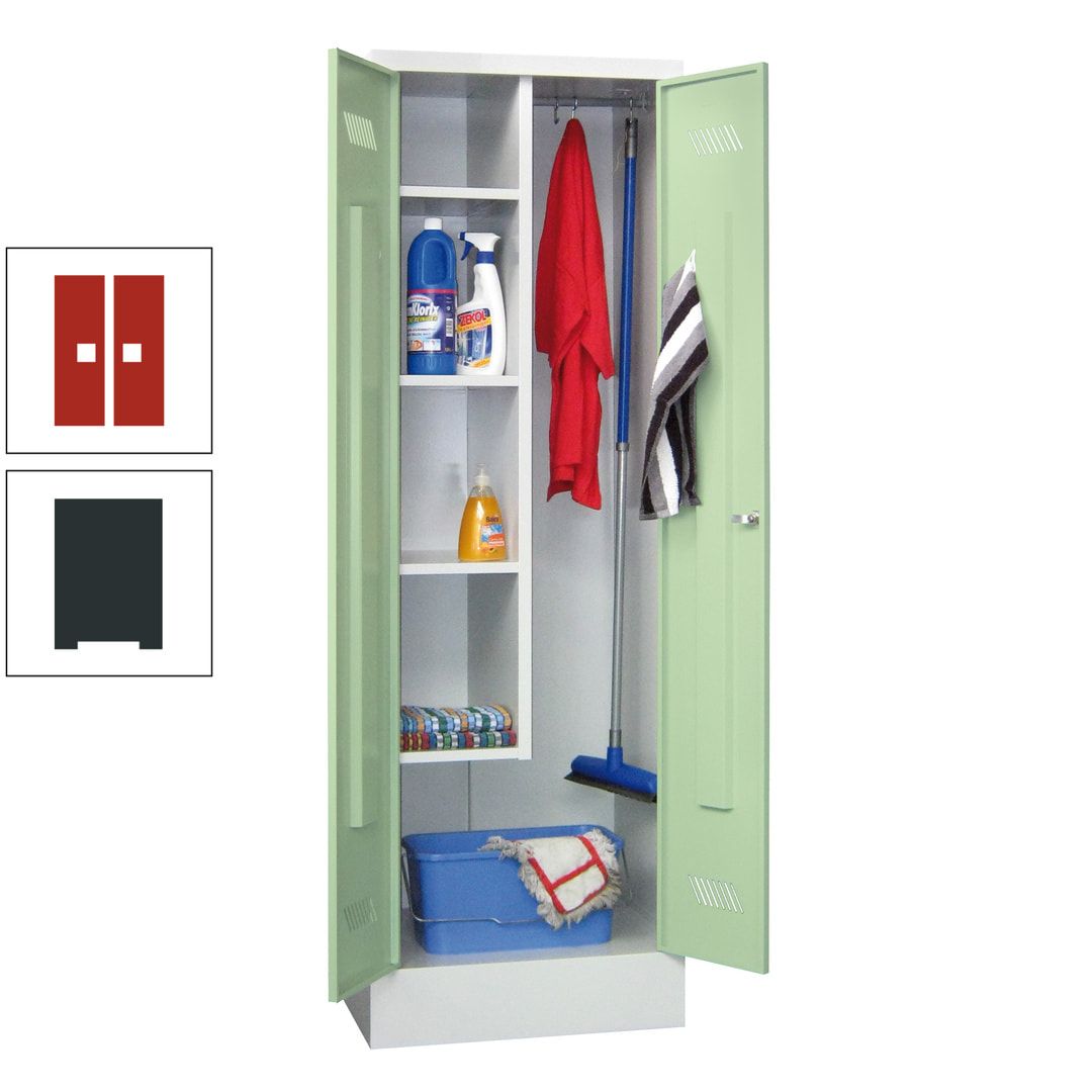 Putzschrank mit Sockel - 1 Abteil mit Trennwand - 1.850x600x500 mm (HxBxT) - Drehriegel - anthrazitgrau