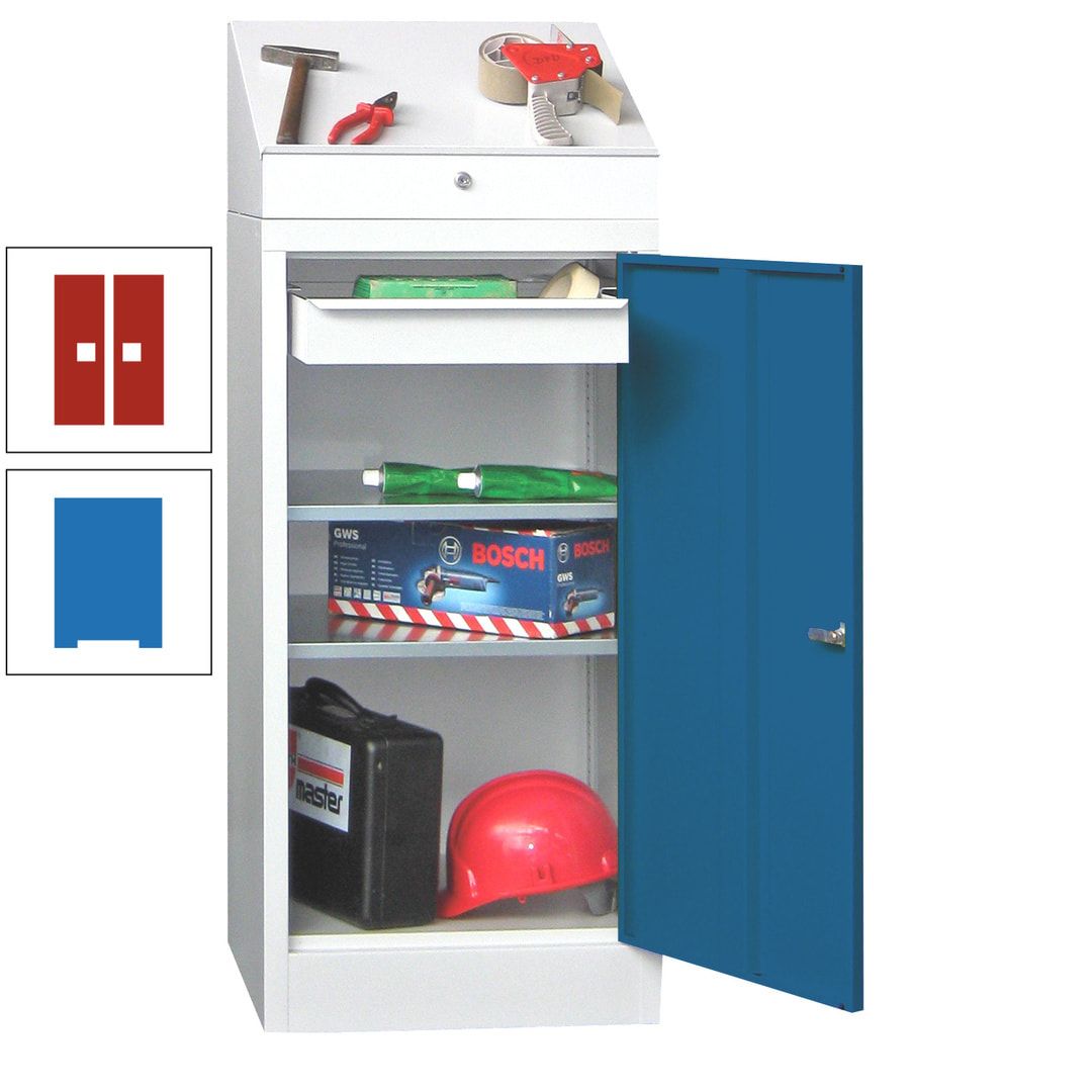 Stehpult mit Schrank - Vollblechtür - 1 Einlegeboden, 1 Ausziehboden, 1 Schublade - 1.270x500x500 mm (HxBxT) - anthrazitgrau