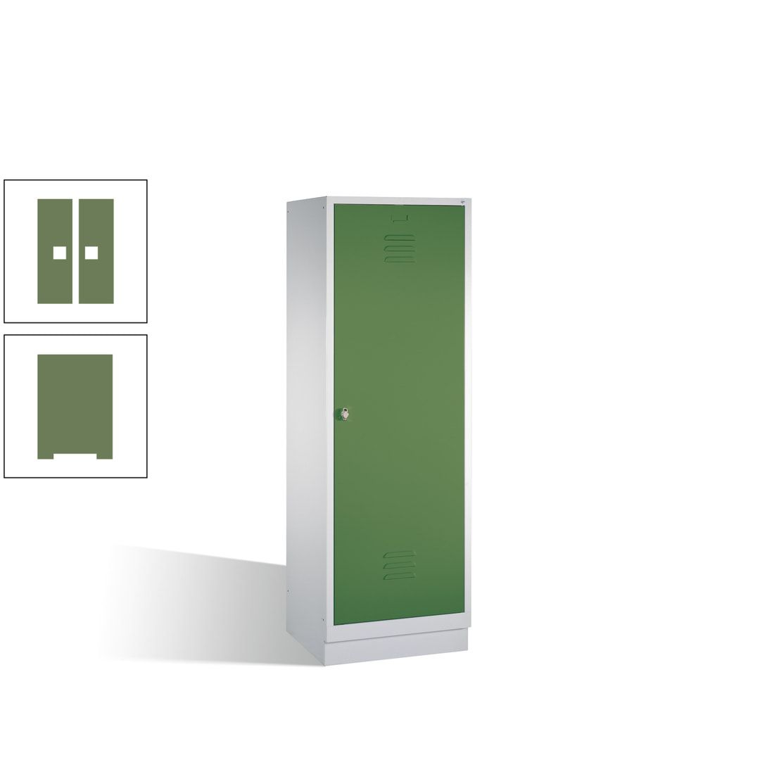 Doppel-Spind mit Großtür, Garderobenschrank mit Sockel, 2 Abteile a 300 mm, Korpus anthrazitgrau, Tür anthrazitgrau, 1.800 x 610 x 500 mm (HxBxT)