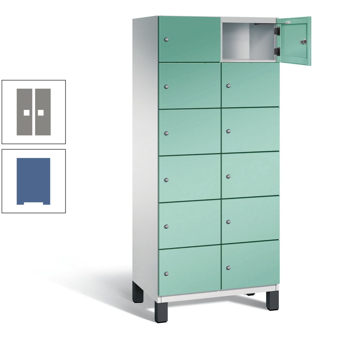 Fächerschrank, Stahlschrank, 12 Fächer, Türöffnungsbegrenzer, Füße, 1.980 x 800 x 525 mm (HxBxT), Korpus anthrazitgrau, Front anthrazitgrau